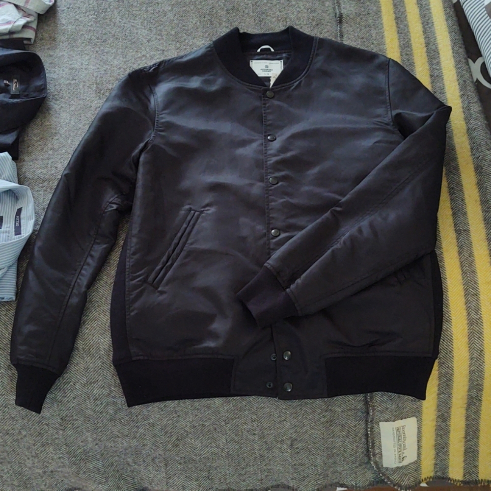 Satin Black Stadium Jacket. "Reigning Champ"